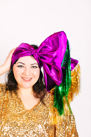 Purple Lame With Green & Gold Tinsel Party Wrap