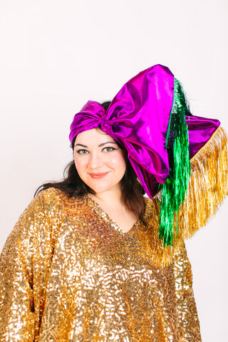 Purple Lame With Green & Gold Tinsel Party Wrap