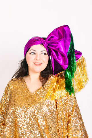 Purple Lame With Green & Gold Tinsel Party Wrap