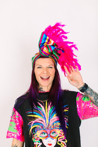 Rainbow Metallic With Pink Short Feathers