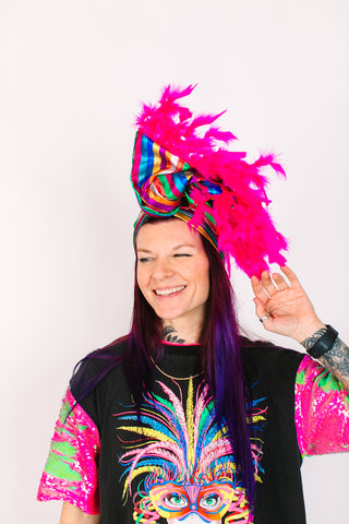 Rainbow Metallic With Pink Short Feathers