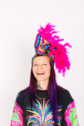 Rainbow Metallic With Pink Short Feathers