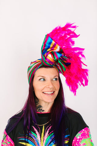 Rainbow Metallic With Pink Short Feathers