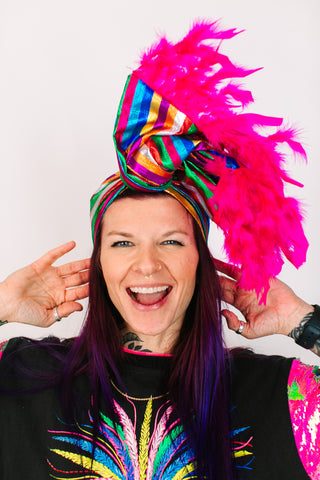 Rainbow Metallic With Pink Short Feathers