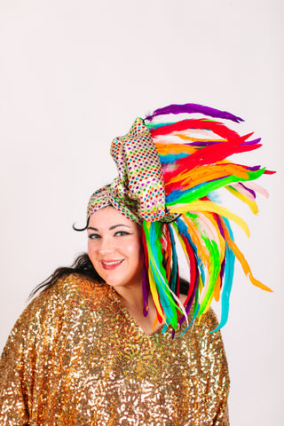 Rainbow Dot With Rainbow Long Feathers