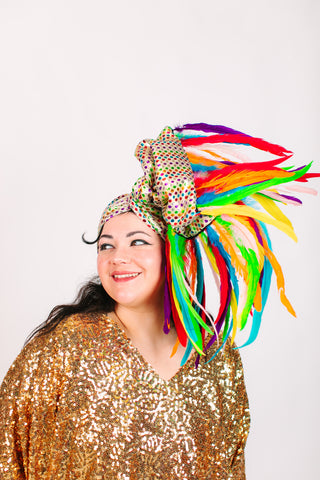 Rainbow Dot With Rainbow Long Feathers