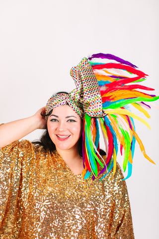 Rainbow Dot With Rainbow Long Feathers