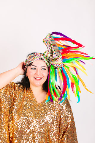 Rainbow Dot With Rainbow Long Feathers