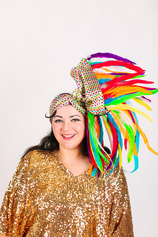 Rainbow Dot With Rainbow Long Feathers