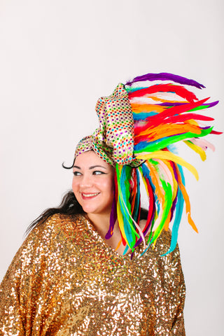 Rainbow Dot With Rainbow Long Feathers