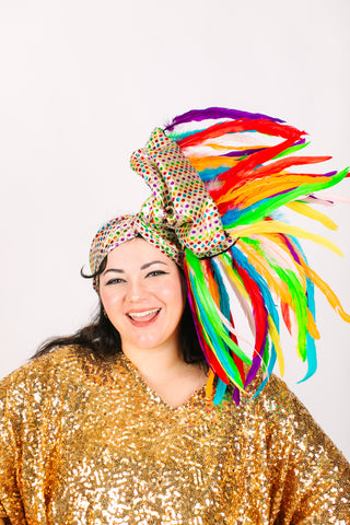 Rainbow Dot With Rainbow Long Feathers