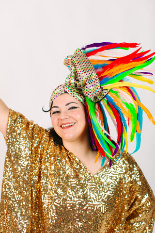 Rainbow Dot With Rainbow Long Feathers