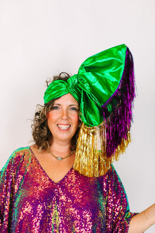 Green Lame With Purple & Gold Tinsel Party Wrap