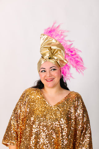 Gold Lame With Light Pink Feathers