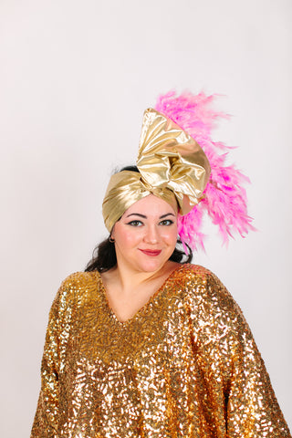 Gold Lame With Light Pink Feathers