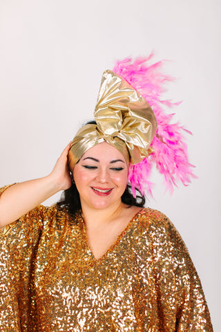 Gold Lame With Light Pink Feathers