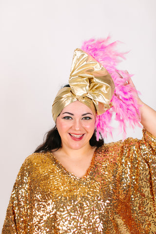 Gold Lame With Light Pink Feathers