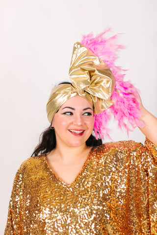 Gold Lame With Light Pink Feathers