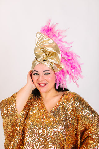 Gold Lame With Light Pink Feathers