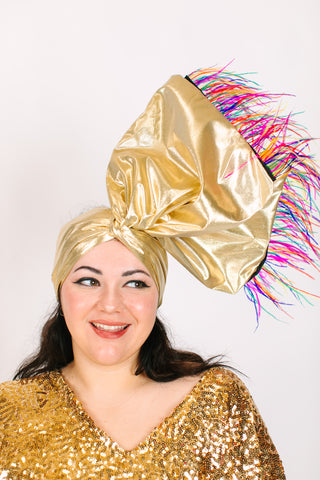 Gold Lame With Rainbow Ostrich Feathers