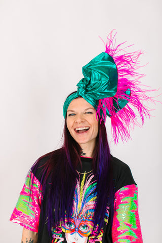 Teal Lame With Pinks Ostrich Feathers