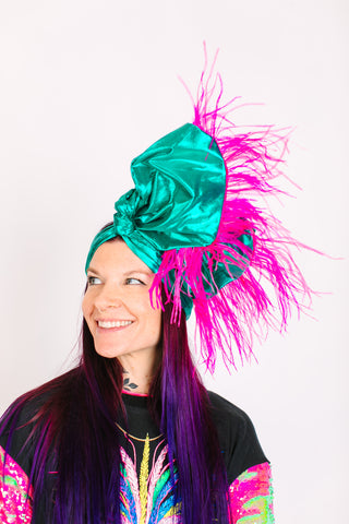 Teal Lame With Pinks Ostrich Feathers