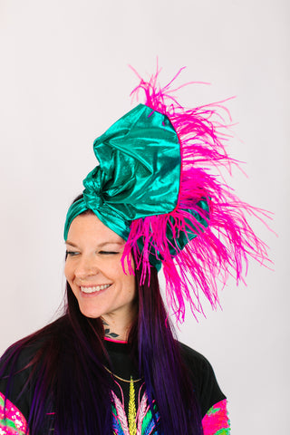Teal Lame With Pinks Ostrich Feathers