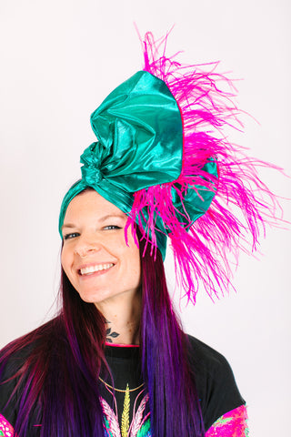 Teal Lame With Pinks Ostrich Feathers