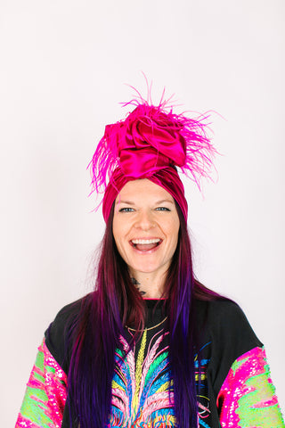 Fuchsia Lame With Pinks Ostrich Feathers