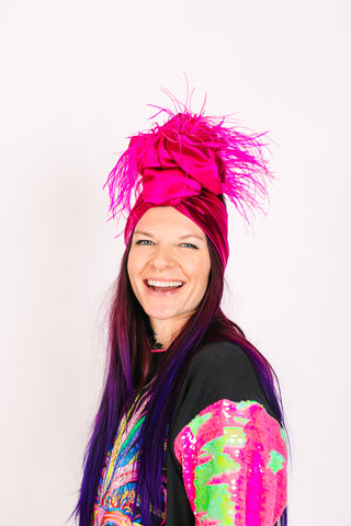 Fuchsia Lame With Pinks Ostrich Feathers