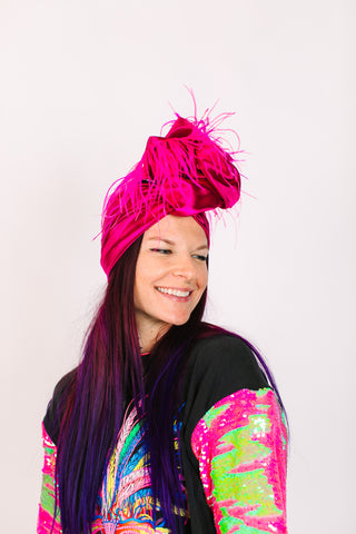 Fuchsia Lame With Pinks Ostrich Feathers