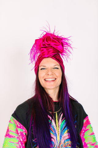 Fuchsia Lame With Pinks Ostrich Feathers