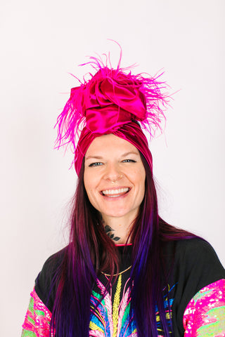 Fuchsia Lame With Pinks Ostrich Feathers