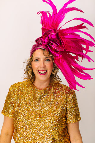 Fuchsia Lame With Long Pink Feathers