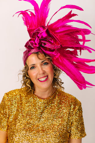 Fuchsia Lame With Long Pink Feathers