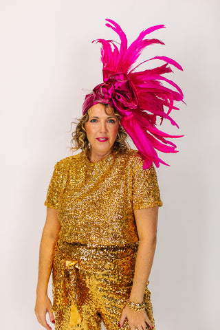 Fuchsia Lame With Long Pink Feathers