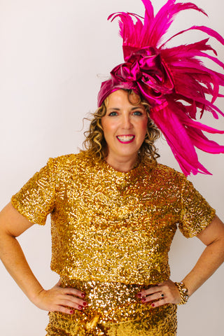 Fuchsia Lame With Long Pink Feathers