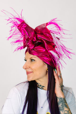 Fuchsia Lame Pink & White Ostrich Feathers