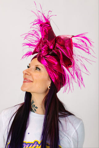 Fuchsia Lame Pink & White Ostrich Feathers
