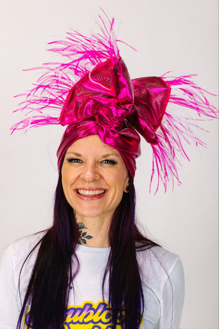 Fuchsia Lame Pink & White Ostrich Feathers