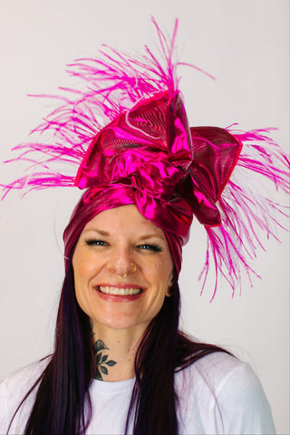 Fuchsia Lame Pink & White Ostrich Feathers