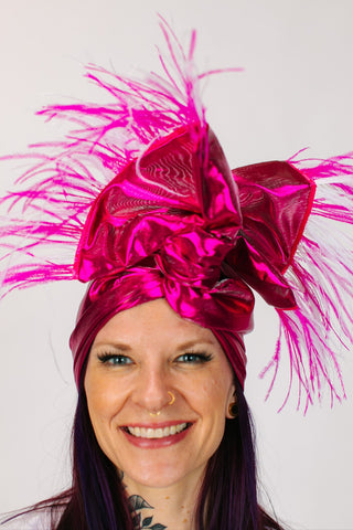 Fuchsia Lame Pink & White Ostrich Feathers