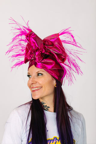 Fuchsia Lame Pink & White Ostrich Feathers