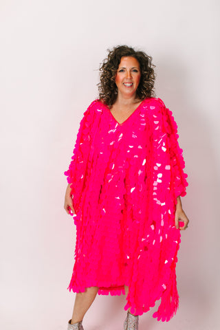 Pink Jumbo Paillette Mid Caftan