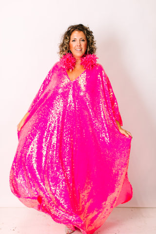 Pink Sequin Long Caftan