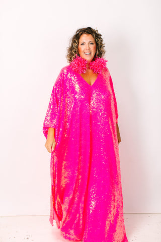 Pink Sequin Long Caftan
