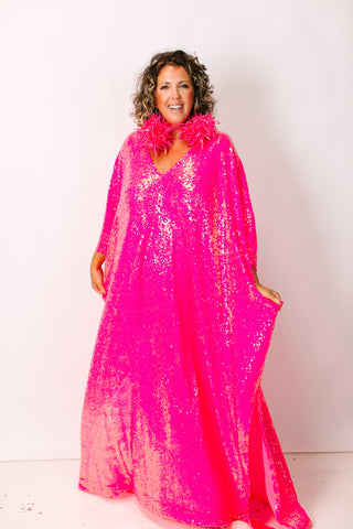 Pink Sequin Long Caftan