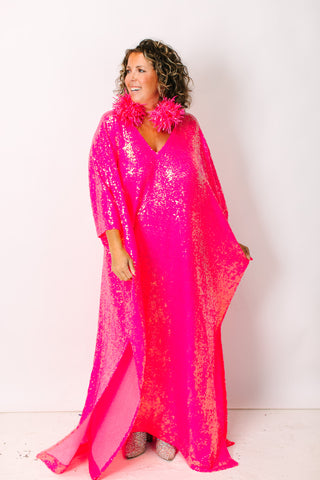 Pink Sequin Long Caftan