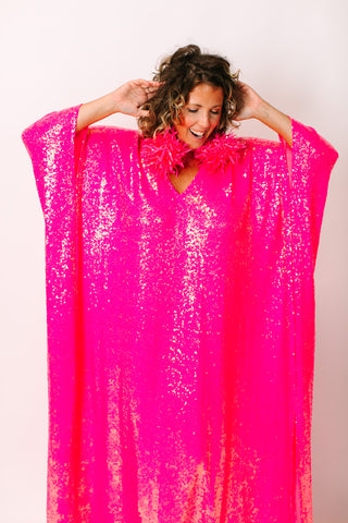 Pink Sequin Long Caftan
