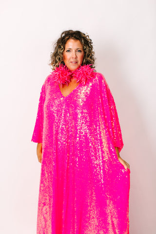Pink Sequin Long Caftan